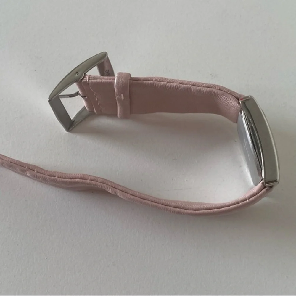 Ann Klein Silver Metal Pink Pastel Leather Quartz Ladies Watch EUC